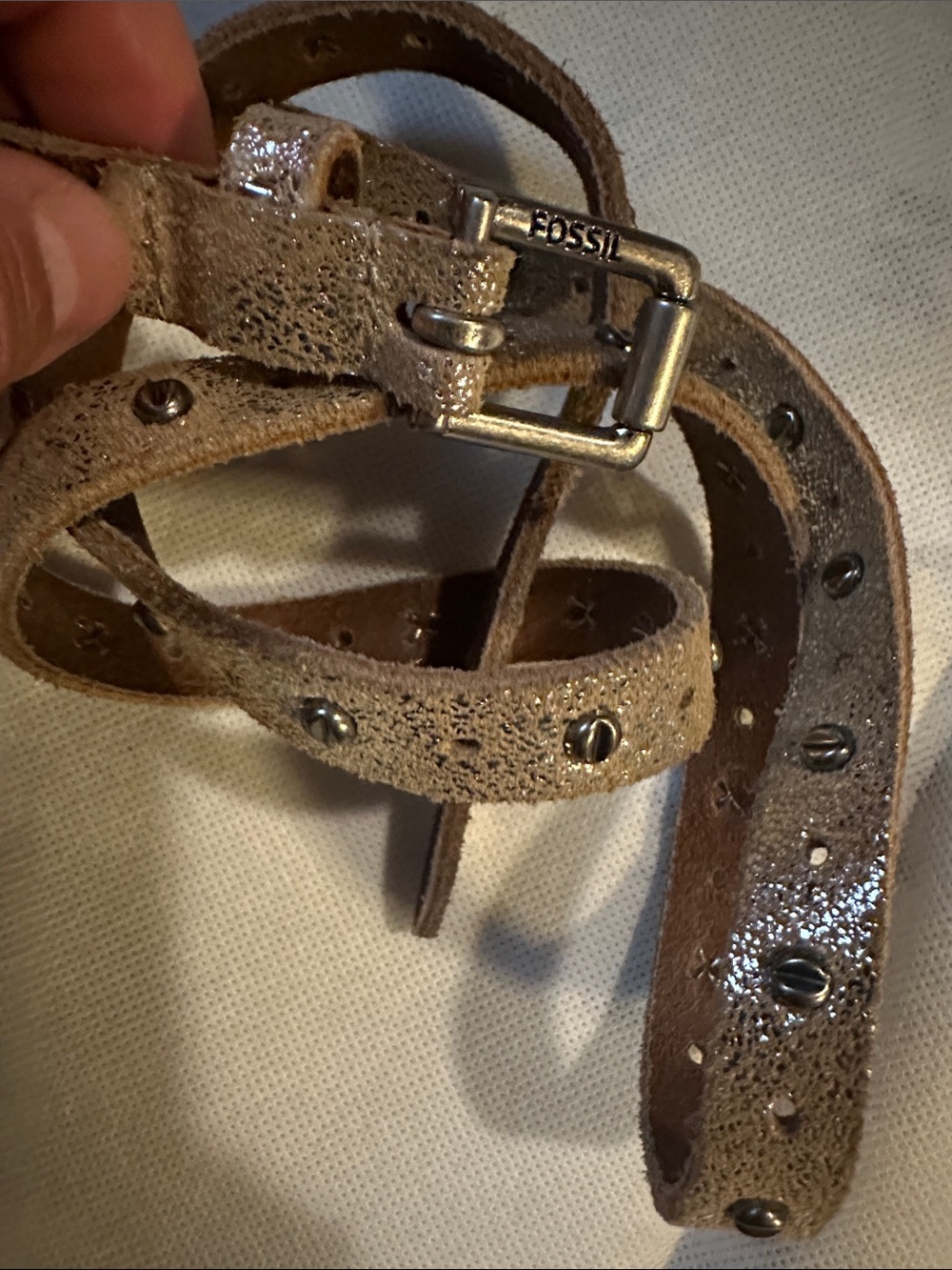 Fossil Women's Glitter Tan Leather Stud Belt